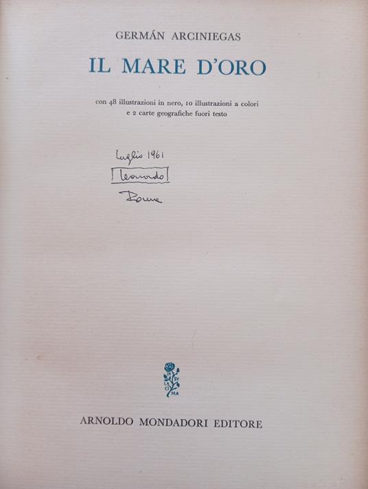 Il mare d'oro - Germàn Arciniegas - copertina