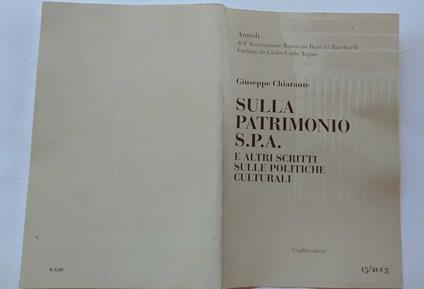 Sulla patrimonio S.P.A. e altri scritti sulle politiche culturali - Giuseppe Chiarante - copertina