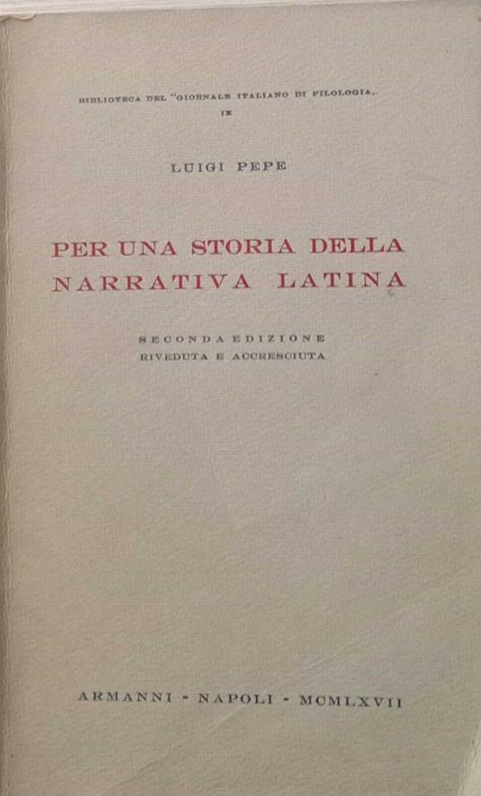 Per una storia della narrativa latina - Luigi Pepe - copertina