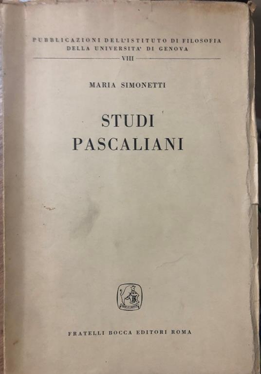 Studi pascaliani - Maria Simonetti - copertina