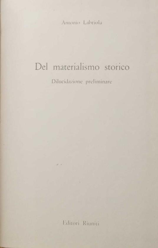 Del materialismo storico - Antonio Labriola - copertina