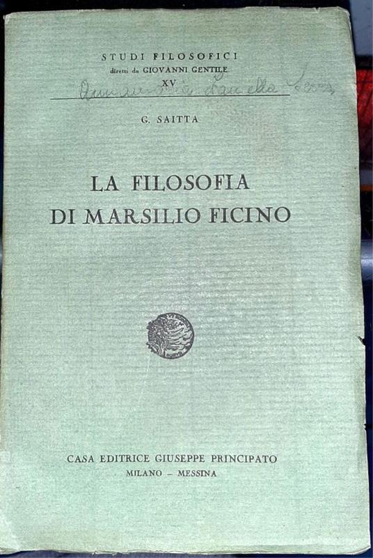 La filosofia di Marsilio Ficino - Giuseppe Saitta - copertina