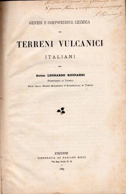 Genesi e composizione chimica dei terreni vulcanici italiani - Leonardo Ricciardi - copertina