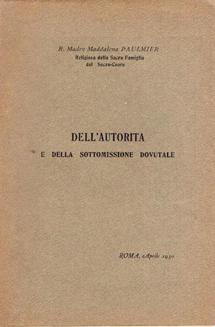 Dell'Autorita e della sottomissione dovutale - copertina