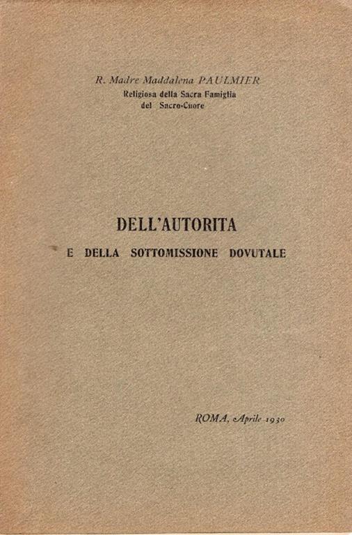 Dell'Autorita e della sottomissione dovutale - copertina