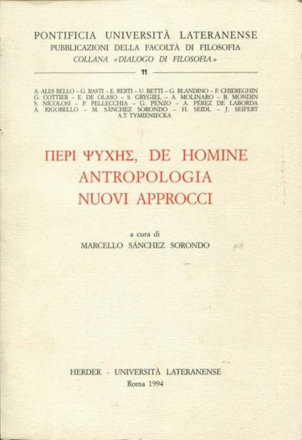 Peri psyches, de homine, antropologia, nuovi approcci - copertina