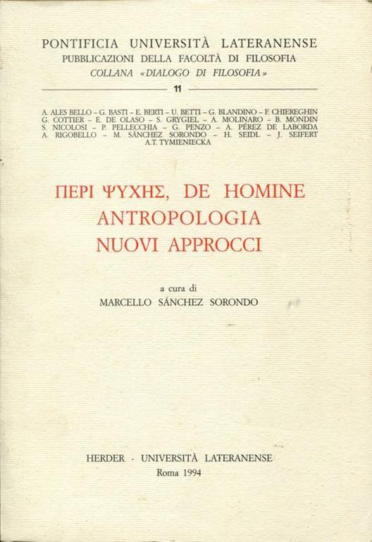 Peri psyches, de homine, antropologia, nuovi approcci - copertina