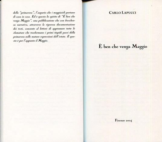 è ben che venga Maggio - Carlo Lapucci - copertina