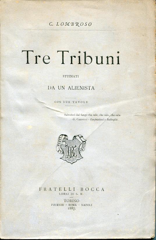 Tre tribuni studiati da un alienista - Cesare Lombroso - copertina