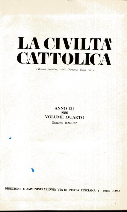La civiltà cattolica. Anno 131, 1980. Volume quarto, quaderni 3127 - 3132 - copertina