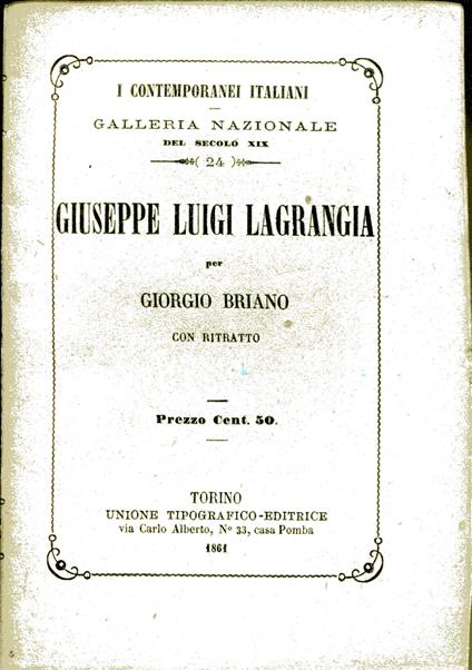 Giuseppe Luigi Lagrangia con ritratto - Giorgio Briano - copertina