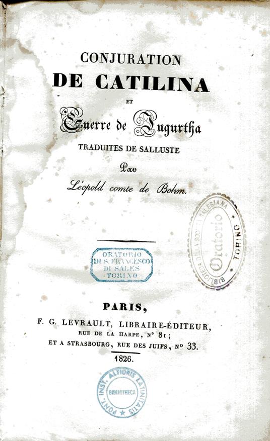 Conjuration de Catilina et Guerre de Jugurtha traduit da Salluste par Léopold comte de Bohm - C. Crispo Sallustio - copertina