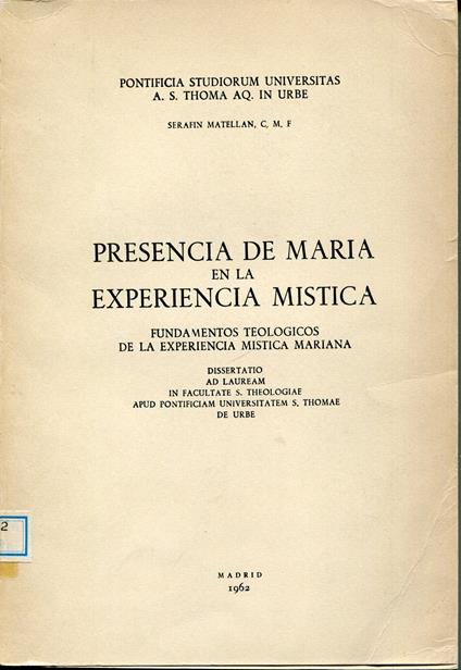 Presencia de María en la experiencia mística: fundamentos teologicos de la experiencia mística mariana - copertina
