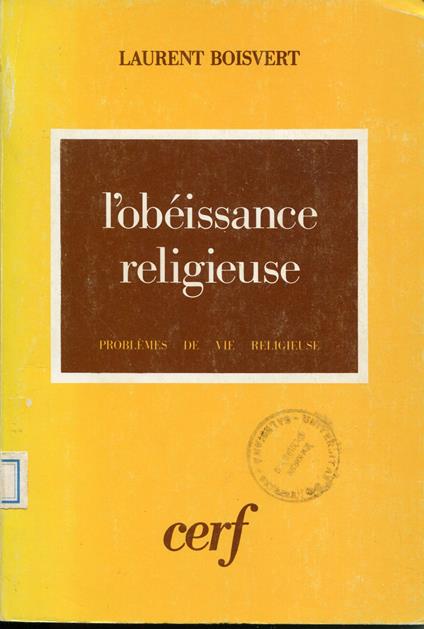 L' obeissance religieuse - copertina