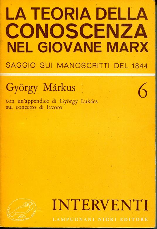 La teoria della conoscenza nel giovane Marx - copertina