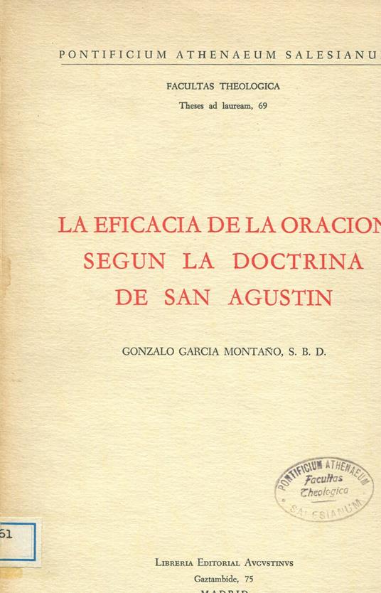 La eficacia de la oración según la doctrina de San Agustín - copertina