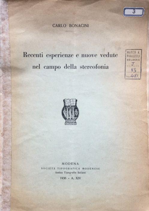 Recenti esperienze e nuove vedute nel campo della stereofonia - Carlo Bonacini - copertina