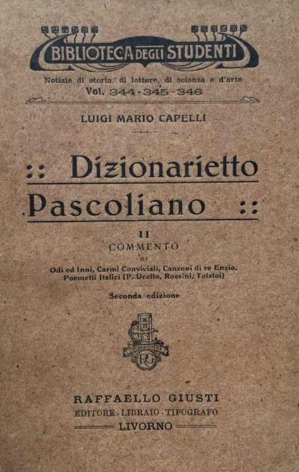 Dizionarietto Pascoliano. Vol. 2 - Luigi Mario Capelli - copertina