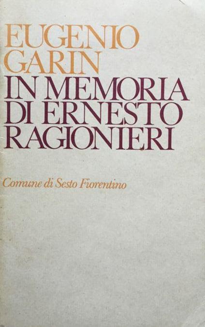 In memoria di Ernesto Ragionieri - Eugenio Garin - copertina