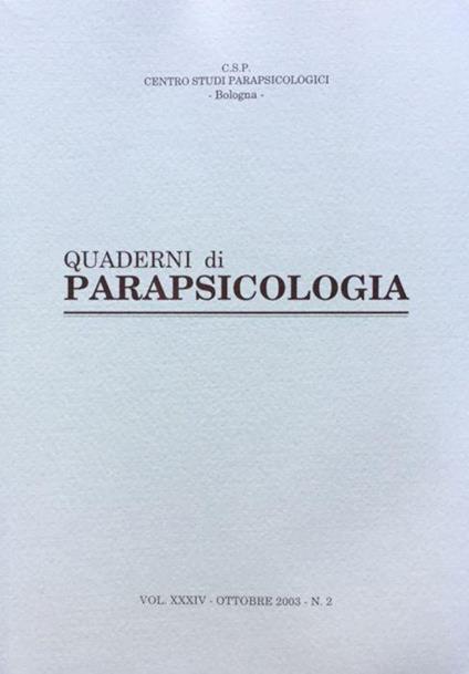 Quaderni di Parapsicologia vol. XXXVI ottobre 2003 N. 2 - copertina
