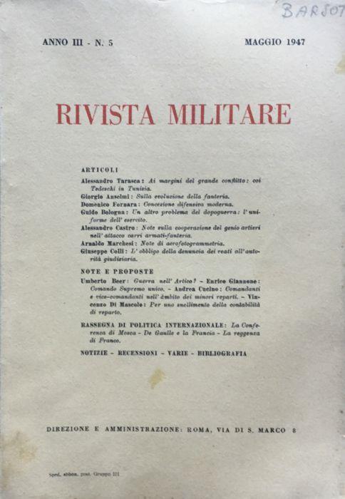 Rivista Militare Anno III n. 5 Maggio 1947 - copertina