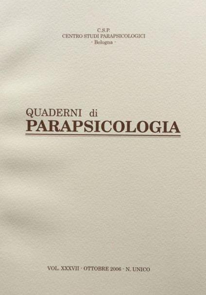 Quaderni di Parapsicologia vol. XXXVII ottobre 2006 - copertina