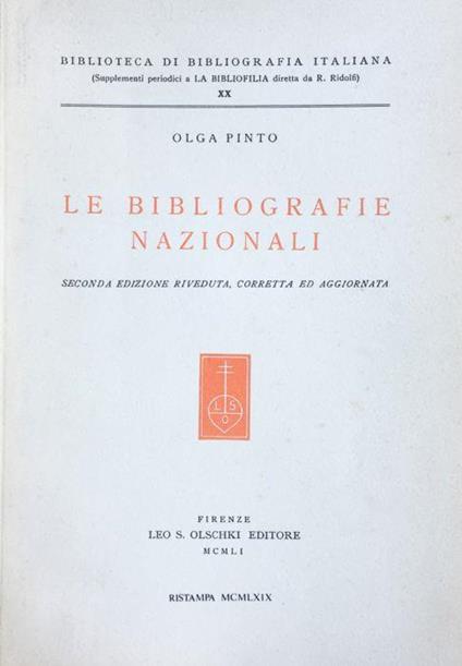 Le bibliografie nazionali - Olga Pinto - copertina