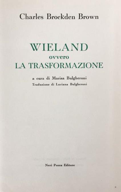 Wieland ovvero la trasformazione - Charles Brockden Brown - copertina