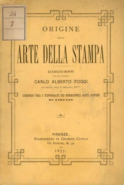 Origine dell'arte della stampa - Alberto Foggia - copertina