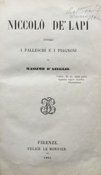 Niccolò de' Lapi, ovvero I Palleschi e i Piagnoni - Massimo D'Azeglio - copertina