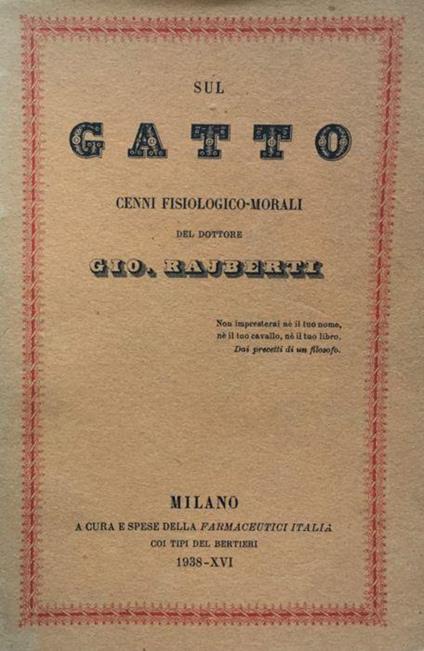 Sul gatto. Cenni fisiologico-morali - Giovanni Rajberti - copertina