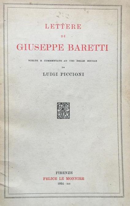 Lettere di Giuseppe Baretti - Giuseppe Baretti - copertina