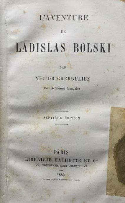 L' aventure de Ladislas Bolski - Victor Cherbuliez - copertina