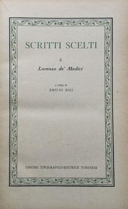 Scritti scelti - Lorenzo de' Medici - copertina