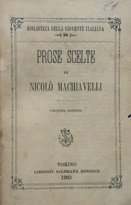 Prose scelte di Nicolò Machiavelli - Niccolò Machiavelli - copertina
