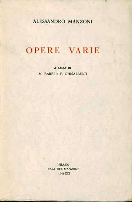 Opere varie. VOL. 2 - Alessandro Manzoni - copertina