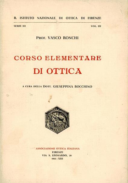 Corso elementare di ottica - Vasco Ronchi - copertina