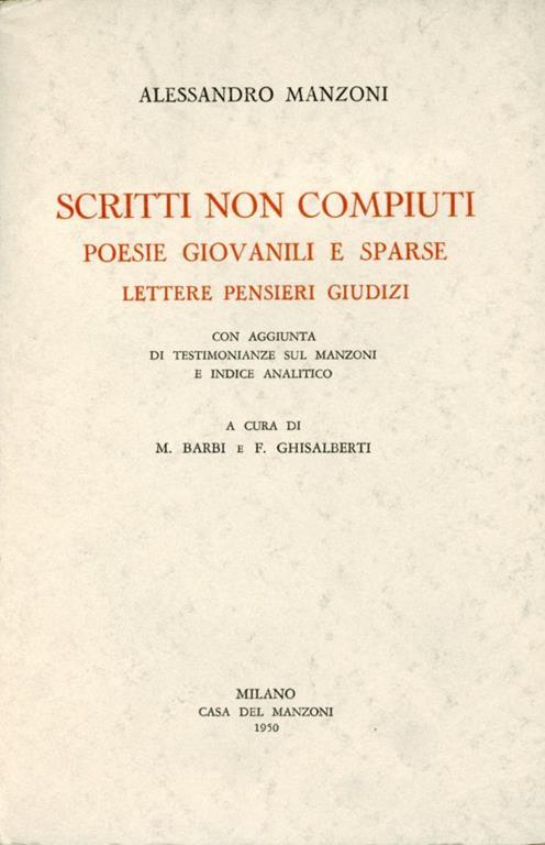 Scritti non compiuti - Alessandro Manzoni - copertina