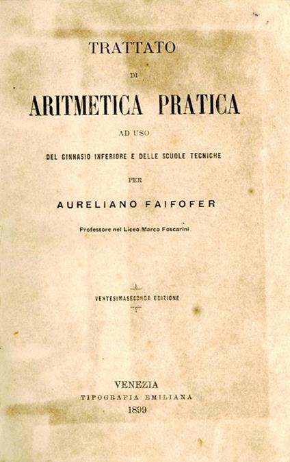 Trattato di aritmetica pratica e principii d'algebra - copertina