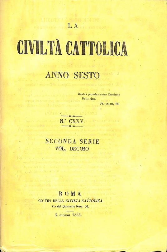 La Civiltà Cattolica giugno 1855 - Autori Vari - copertina