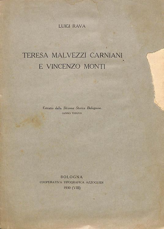 Teresa Malvezzi Carniani e Vincenzo Monti - Luigi Rava - copertina