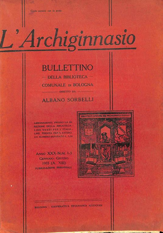 L' Archiginnasio : bullettino della biblioteca comunale di Bologna 1935 - copertina