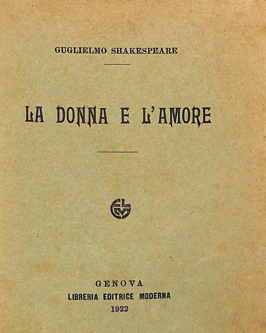 La donna e l'amore - William Shakespeare - copertina