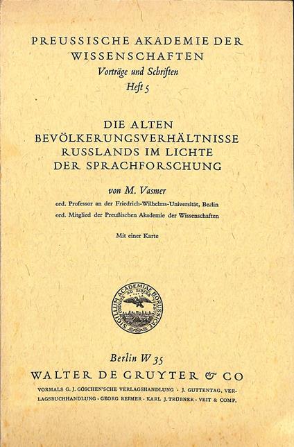 Di alten Bevolklerungsverhaltnisse russlands in Lichte der Sprachforschung - copertina