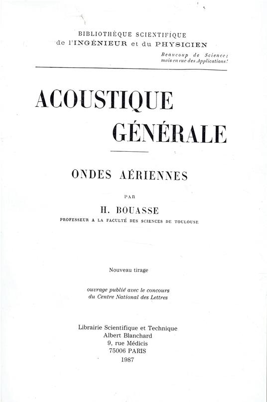 Acoustique générale: Ondes aériennes - copertina