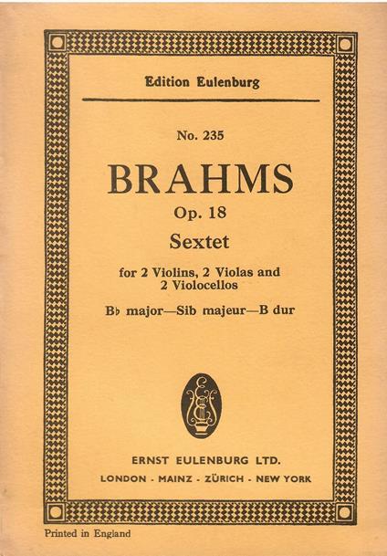 Sextet Bb Major: Op. 18 for Violins, Violas and Violoncellos - No. 235 - Johannes Brahms - copertina