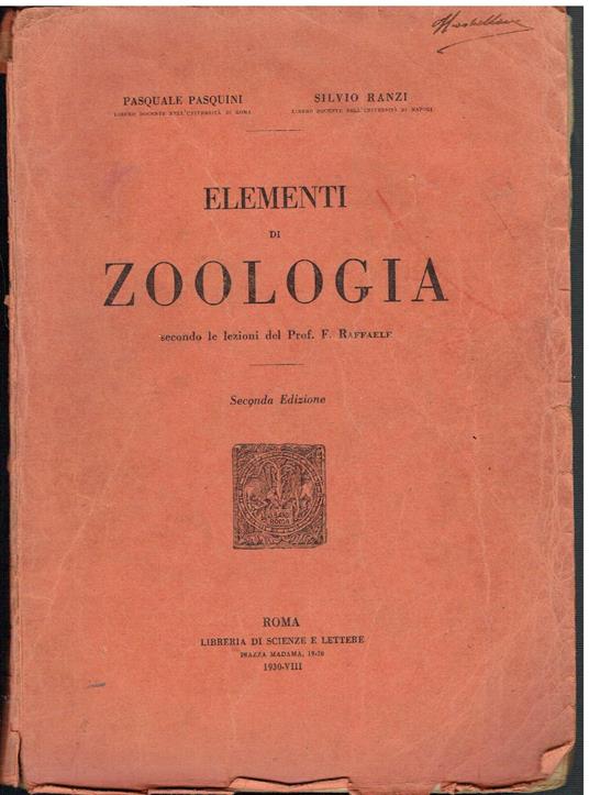 Elementi di zoologia secondo le lezioni del Prof. F. Raffaele - copertina