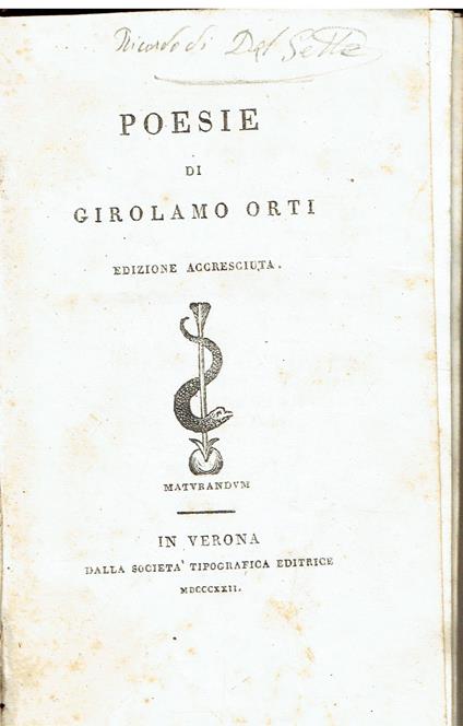 Poesie di Girolamo Orti - Girolamo Orti - copertina