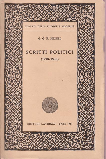 Scritti politici (1798-1806) - Friedrich Hegel - copertina