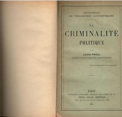 La Criminalité Politique - copertina